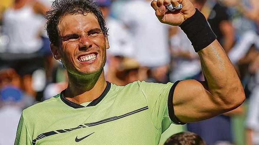 Rafel Nadal celebra en Miami su victoria del martes ante el francés Nicolas Mahut.