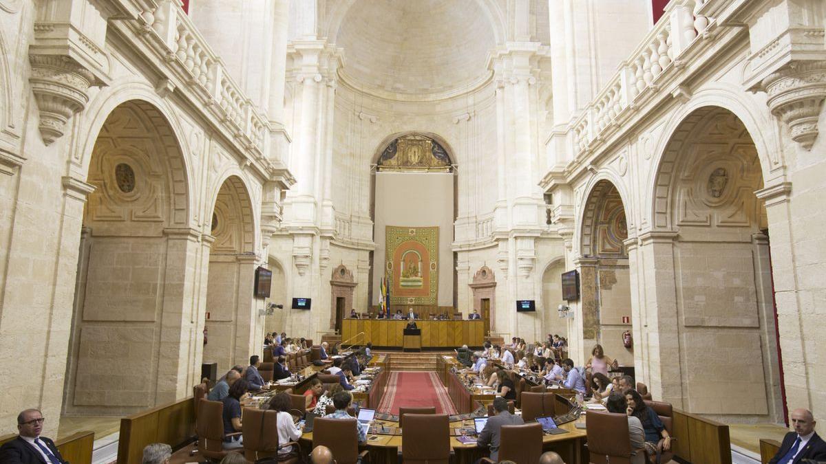 Vista del salón de plenos durante la celebración en el Parlamento de Andalucía.