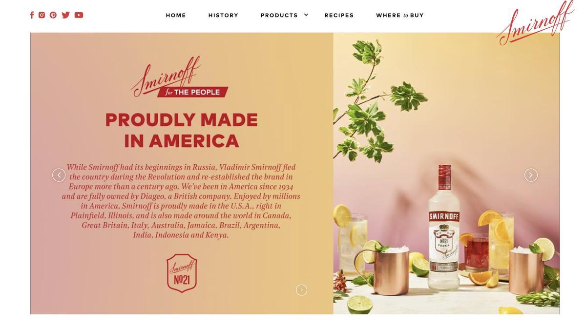 El mensaje en la web de Smirnoff no deja lugar a dudas: &quot;Hecho en Estados Unidos&quot;.