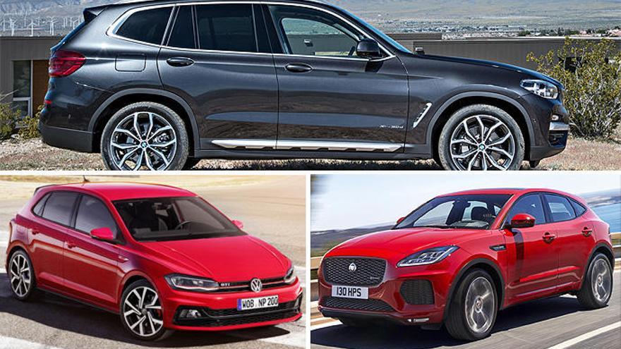 El BMW X3, el Volkswagen Polo y el Jaguar E-PACE.