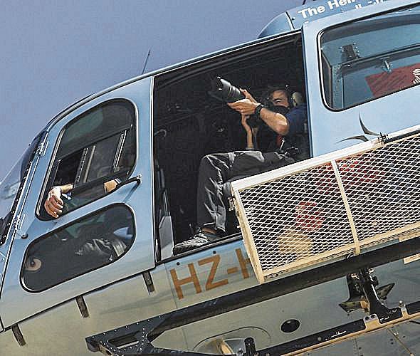 Charly López, en el helicóptero, durante la competición. | A. Vialatte