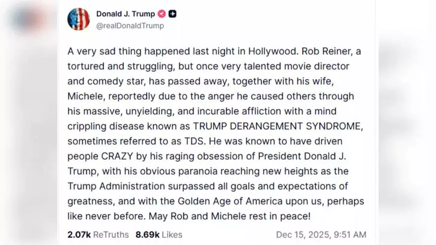 Trump arremete contra Rob Reiner, asesinado junto a su esposa esta madrugada, y afirma que estaba obsesionado con él