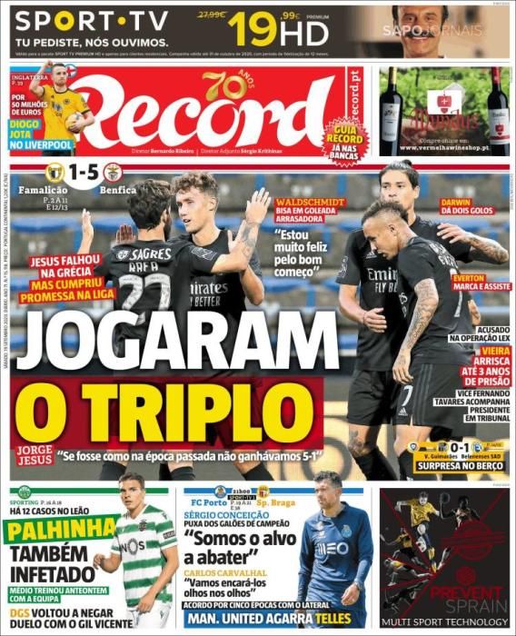 Portada RECORD sábado 19/09/2020