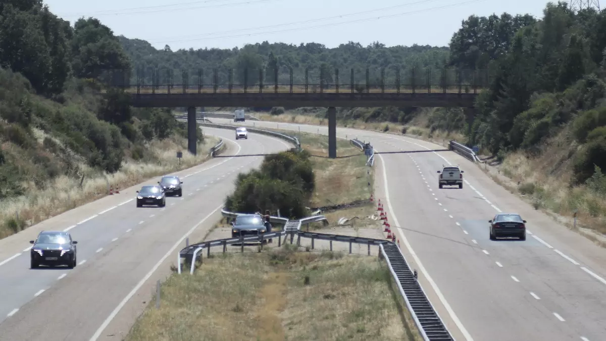 Familiares de Diogo Jota dejan flores en el lugar del accidente, en la A-52 a la altura del municipio zamorano de Cernadilla