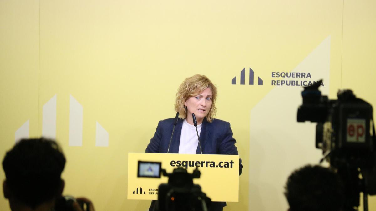 La portavoz de ERC, Raquel Sans, este lunes en rueda de prensa.