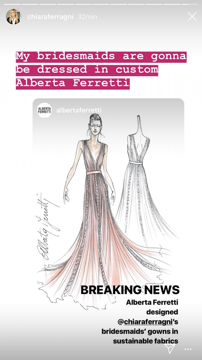 Boceto del vestido de las damas de honor de Chiara Ferragni