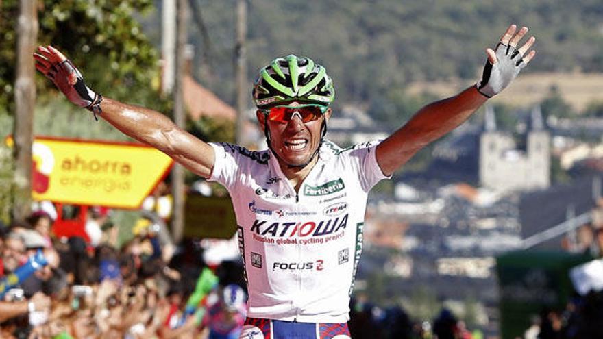 Purito celebra su llegada en primera posición a la meta de la octava etapa de la Vuelta Ciclista a España//José Manuel Vidal