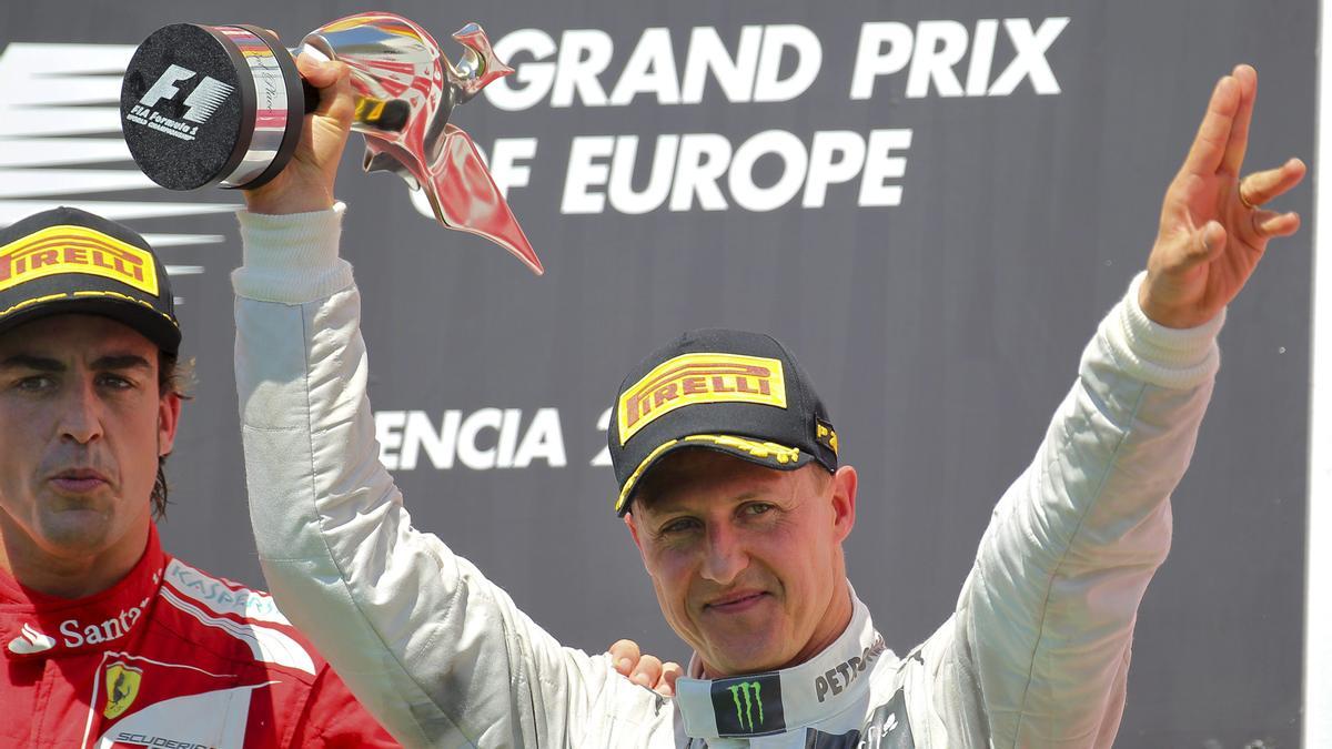 Michael Schumacher, en su último podio en el circuito urbano de Valencia