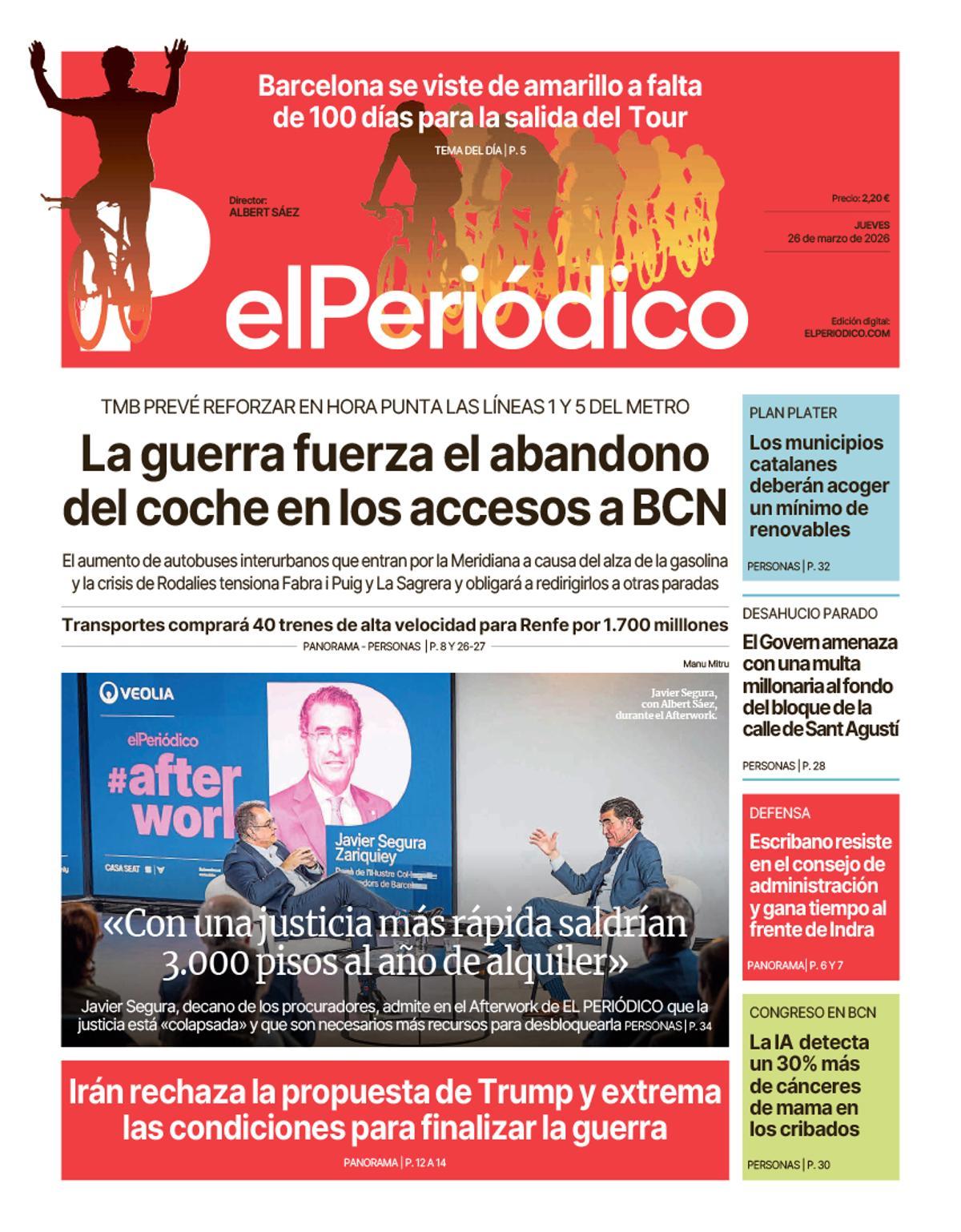 La portada de EL PERIÓDICO del 26 de marzo de 2026