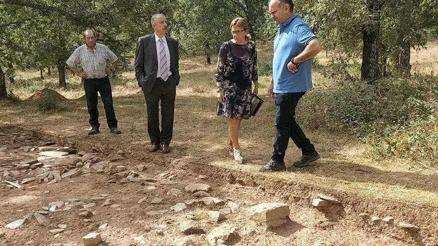 Martín Pozo con el alcalde de Rabanales (a su izquierda) y el diputado de Cultura en el castro de Mellanes.