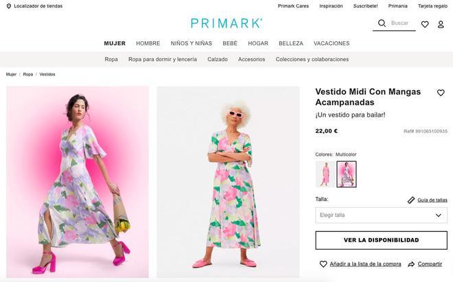 La web de Primark incluye información detallada de cada producto