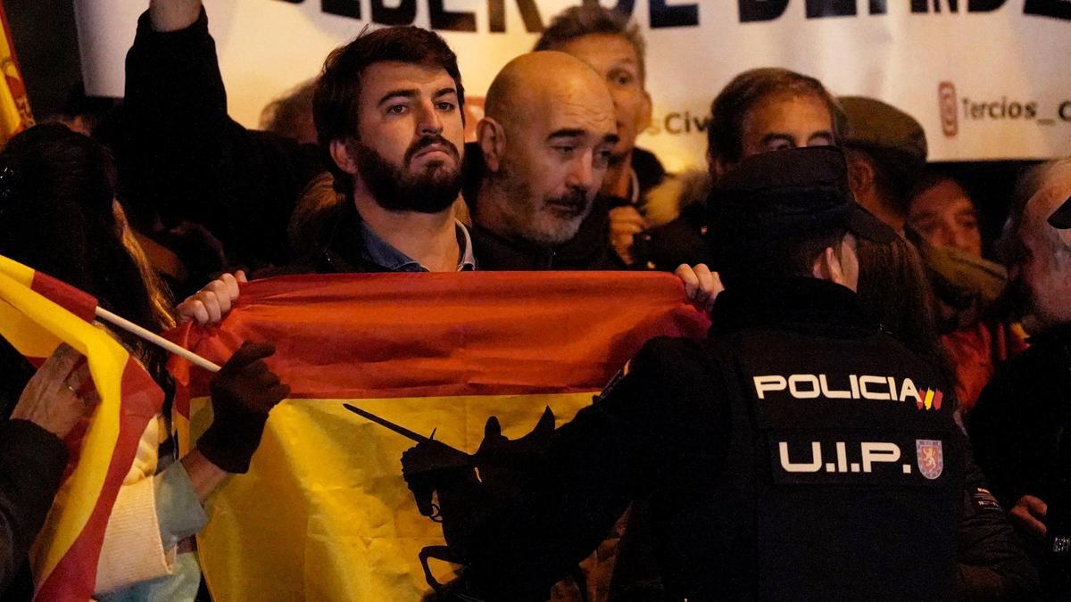 El vicepresidente de Vox en Castilla y León, Juan García-Gallardo en la manifestación de la calle Ferraz.