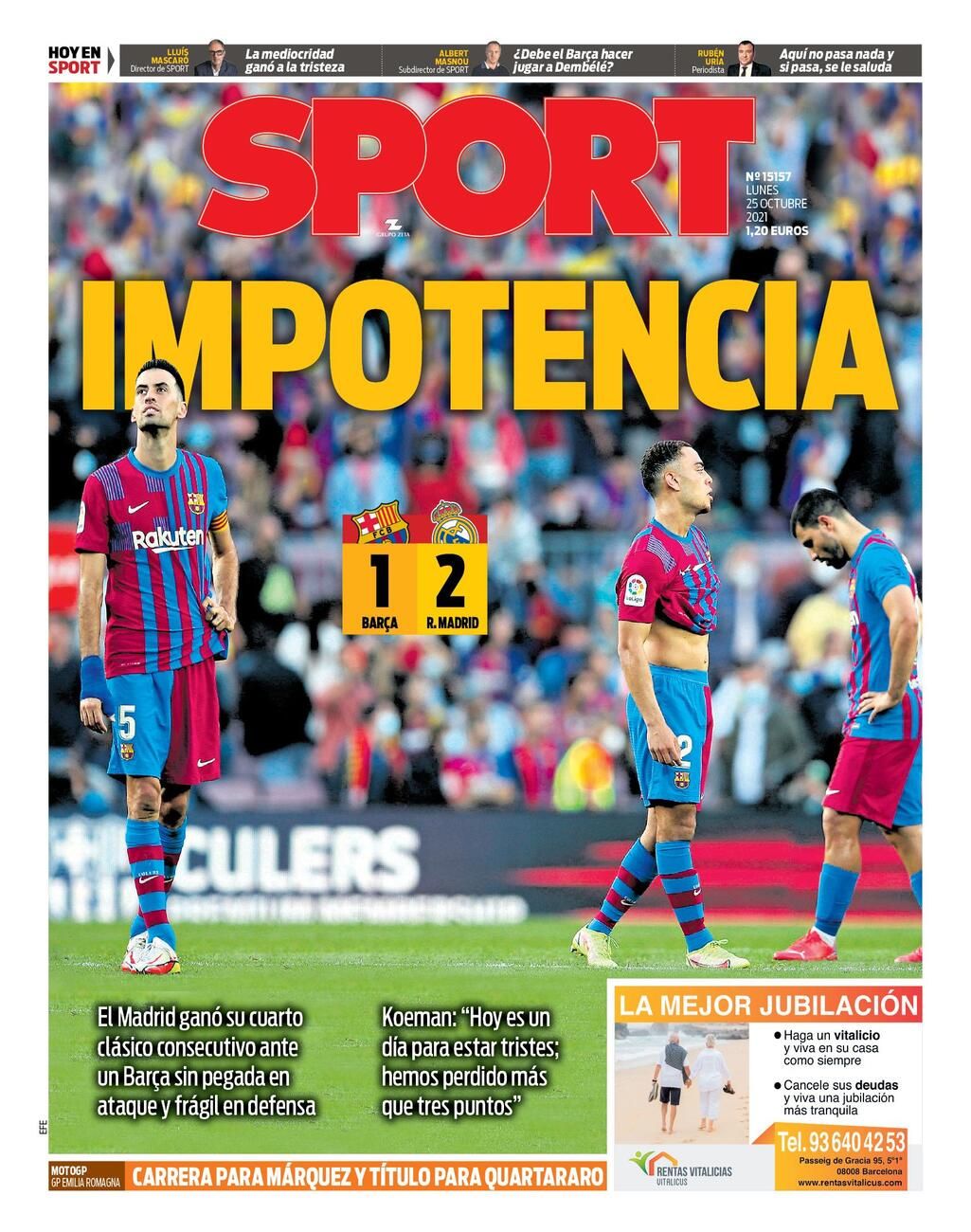 Impotencia, la portada del 25 de octubre