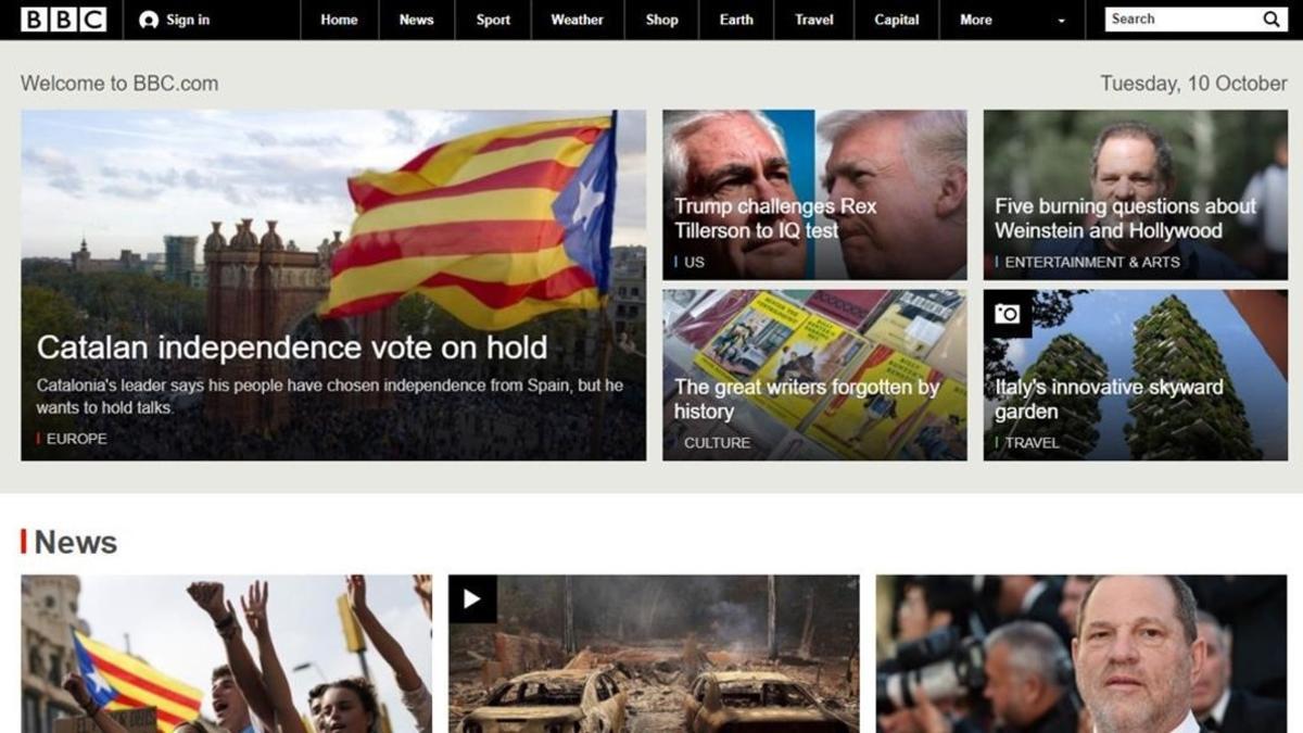 La página web de la BBC abre con Catalunya.