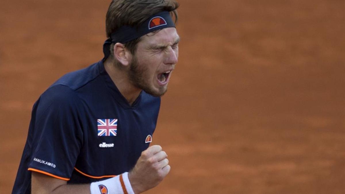 Cameron Norrie celebra el punto de la victoria, en su primera aparición en la Davis