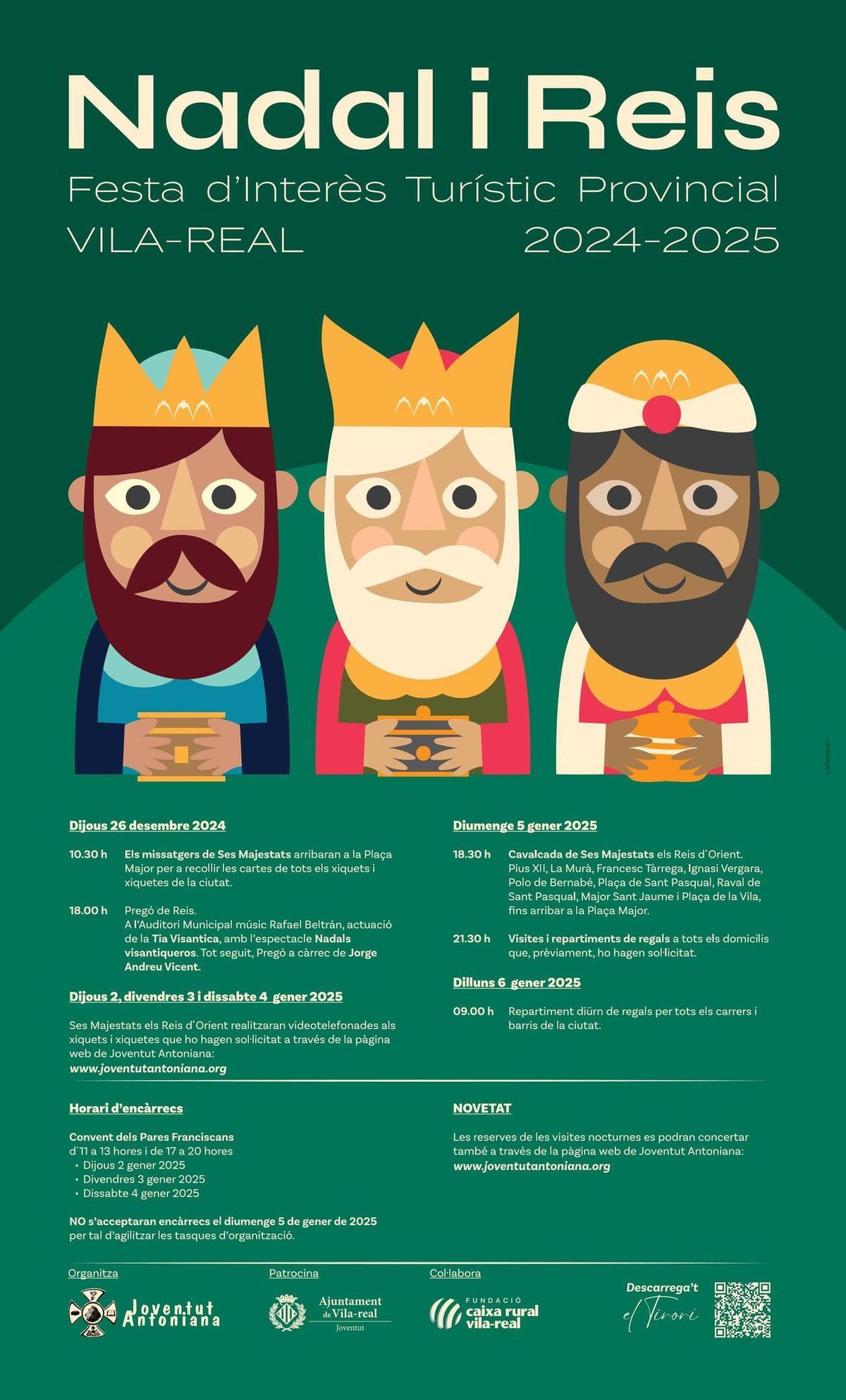 Cartell amb la programació completa de la Cavalcada de Reis de Vila-real i altres activitats prèvies i posteriors.