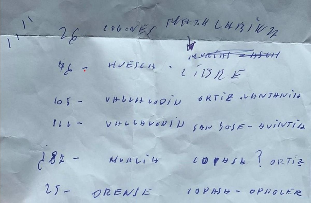 Supuesto papel manuscrito por el ex asesor del Ministerio de Transportes Koldo García sobre las presuntas adjudicaciones irregulares de obra pública