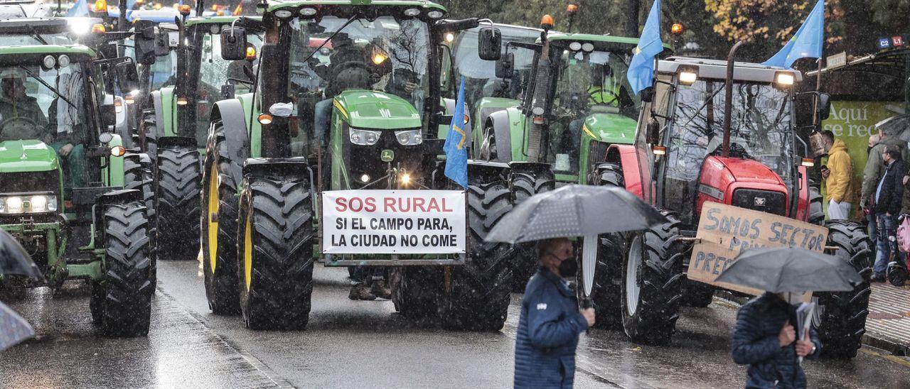 Tractorada en Oviedo de los trabajadores del campo asturiano.