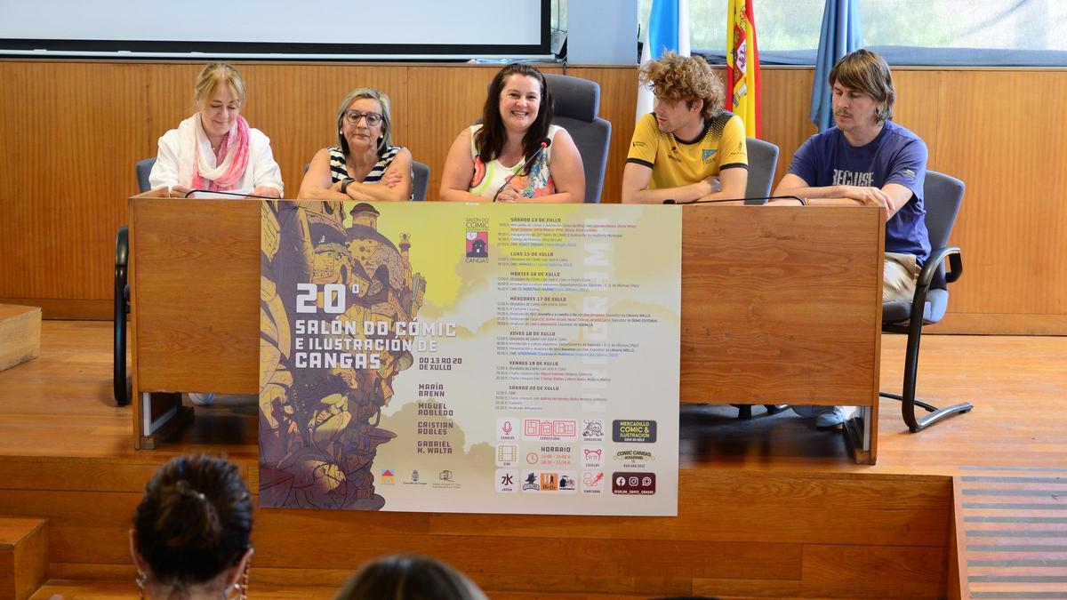 La presentación de la progrmaación del Salón del Cómic. De izquierda a derecha: Mercedes Lorenzo, Aurora Prieto, Araceli Gestido, Noël Malvido y Sergio Nunes