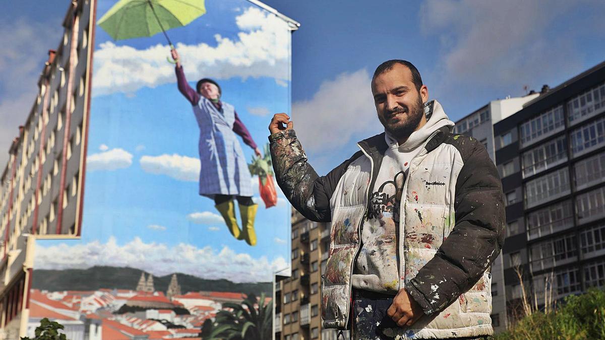  Joseba Muruzábal-El artista ante &quot;La Poppins do Sar&quot; en Santiago