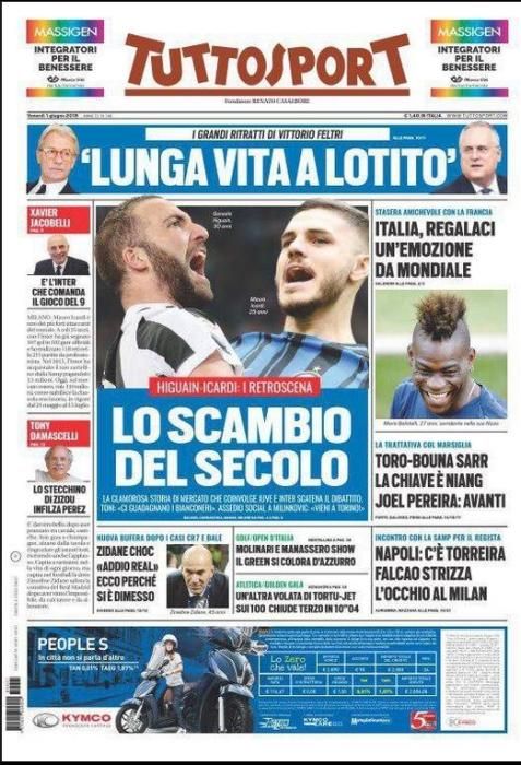 Portada TUTTOSPORT viernes 1 de junio 2018