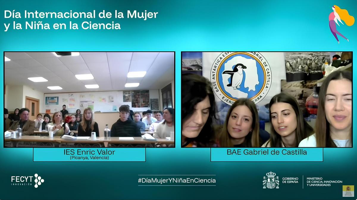 Alumnos del IES Enric Valor hablan con la valenciana Josabel Belliure y sus compañeras, en la Antártida.