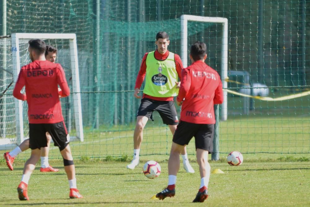 Los jugadores se entrenan en una nueva sesión a las órdenes de José Luis Martí en las instalaciones de la ciudad deportiva de Abegondo.