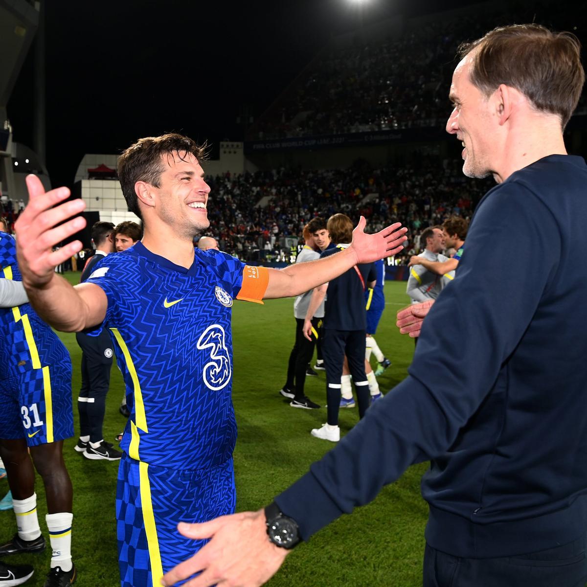 Azpilicueta celebra el Mundialito con Tuchel.