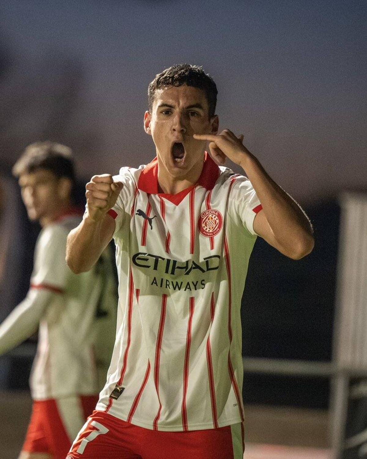Javi González celebra el seu primer gol amb la samarreta del Girona.