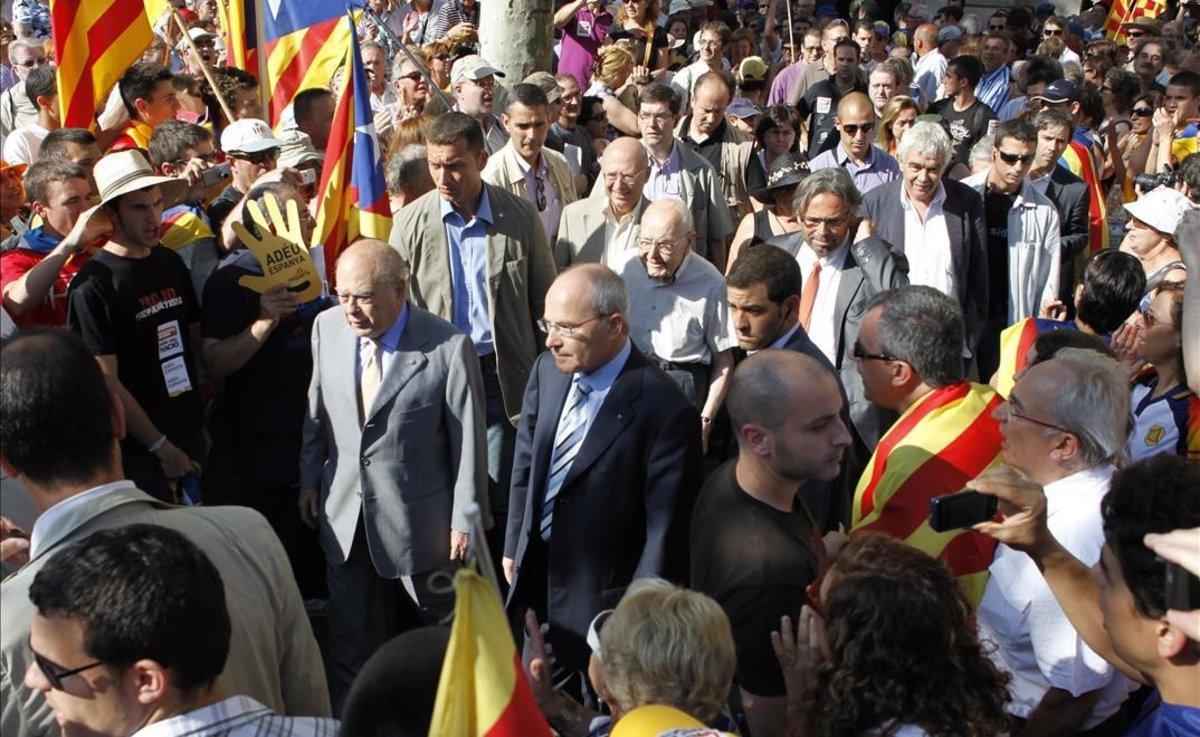 Pujol, Montilla, Barrera, Rigol, Benach y Maragall, entre otros, en la manifestación contra la sentencia del Estatut.