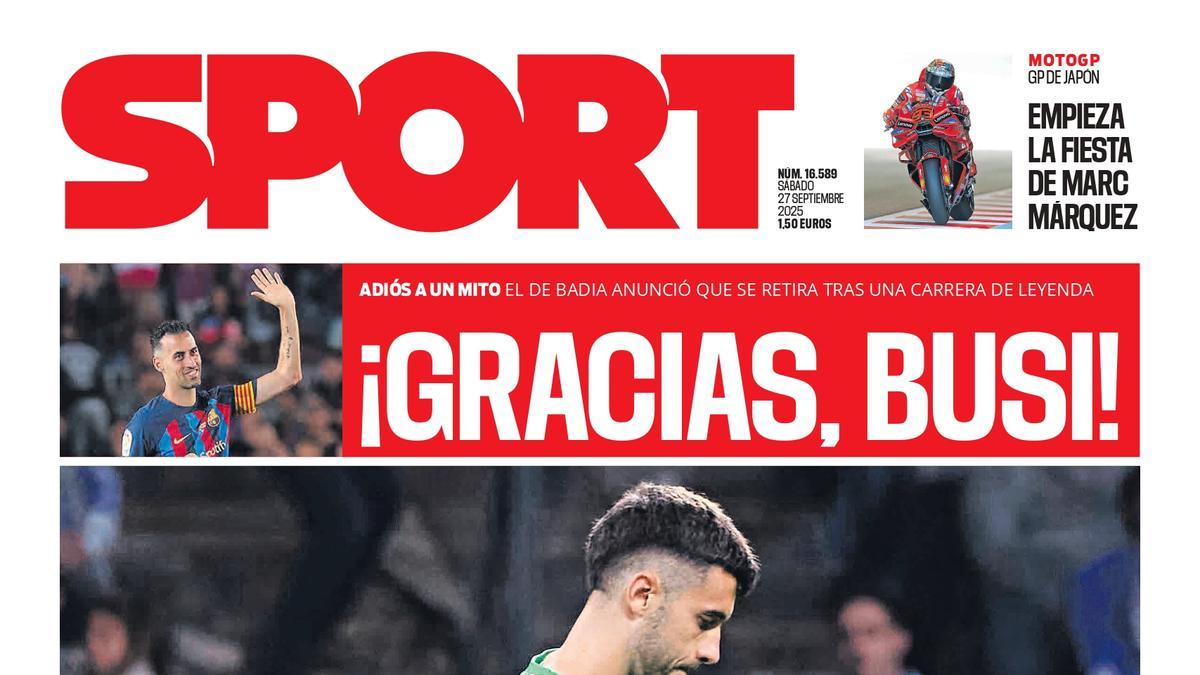 Esta es la portada de SPORT de hoy sábado, 27 de septiembre de 2025