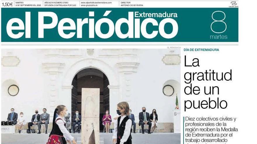 Esta es la portada de EL PERIÓDICO EXTREMADURA correspondiente al día 8 de septiembre del 2020