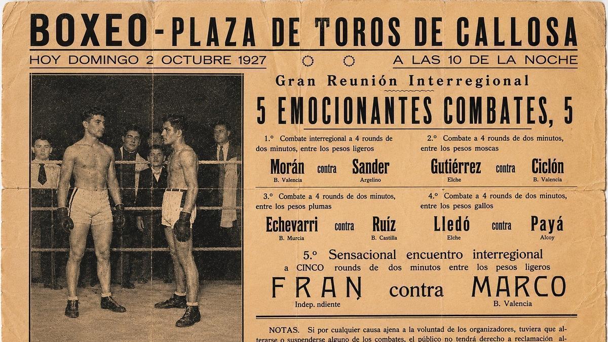 Cartel Velada de Boxeo en la la Plaza de Toros en 1927.