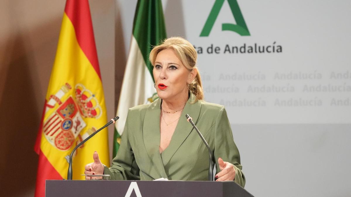 La portavoz de la Junta, Carolina España, este miércoles tras el Consejo de Gobierno.