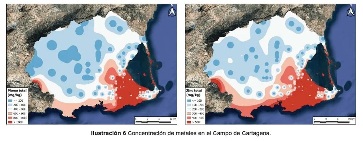 Mapas de concentración de metales del informe de la UPCT.