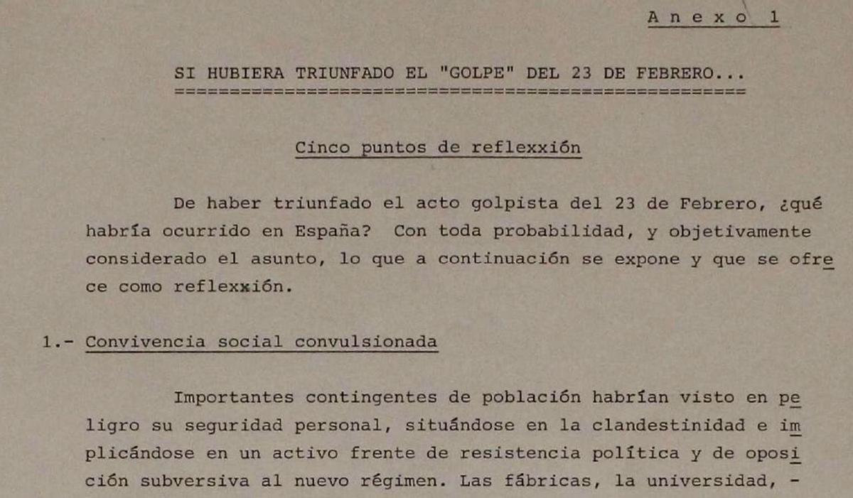 Extracto del informe de Interior sobre las posibles consecuencias de un 23F exitoso
