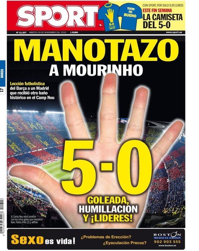 2010 - Manita mítica del Barcelona al Real Madrid de Mourinho para ponerse líderes en Liga