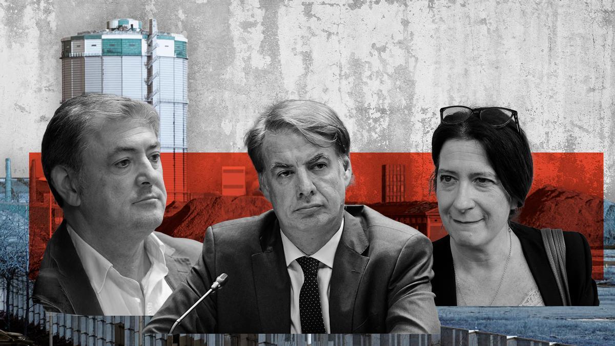 Por la izquierda, Antxon Alonso, socio del exsecretario de Organización del PSOE Santos Cerdán; el expresidente de la Sociedad Estatal de Participaciones Industriales (SEPI) Vicente Fernández y la "fontanera" del PSOE Leire Díez