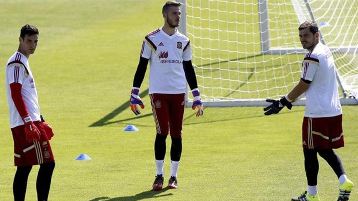 Casillas y De Gea, en el entrenamiento de la selección