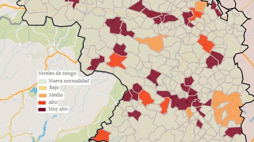 Mapa de contagios COVID por municipios en Zamora