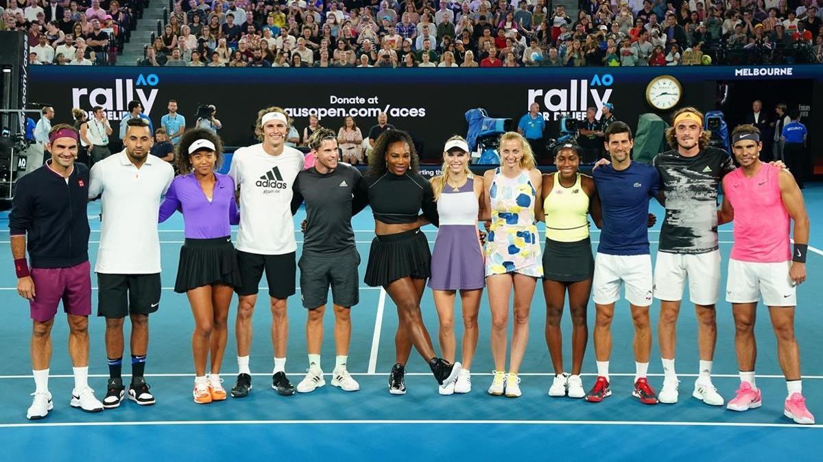 Las principales estrellas del tenis masuculino y femenino reunidas en Melbourne a principios del 2020.