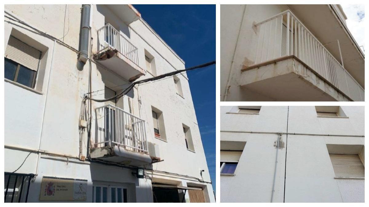 Algunos de los desperfectos que presenta la fachada del cuartel-residencia de Alcossebre.