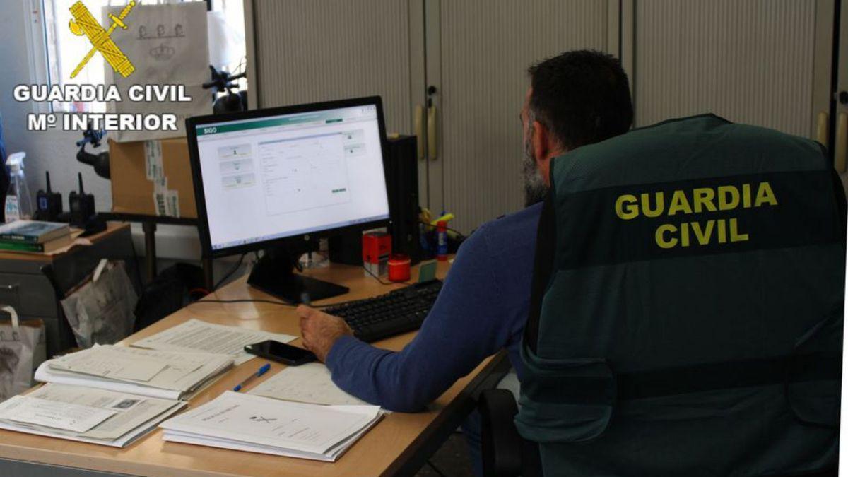 Un agente de la Guardia Civil inspecciona datos en una web.