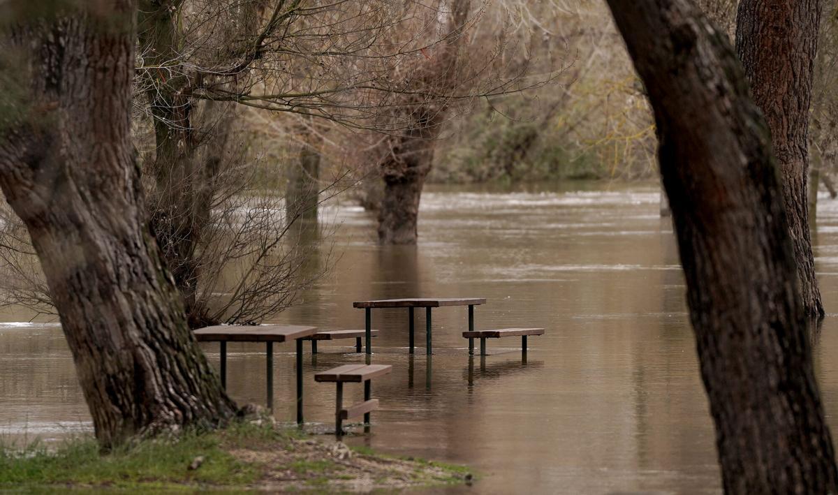 Vista del río Manzanares después de las lluvias de estas semanas