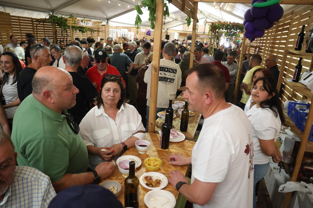 Uno de los puestos de venta de vino de la carpa.
