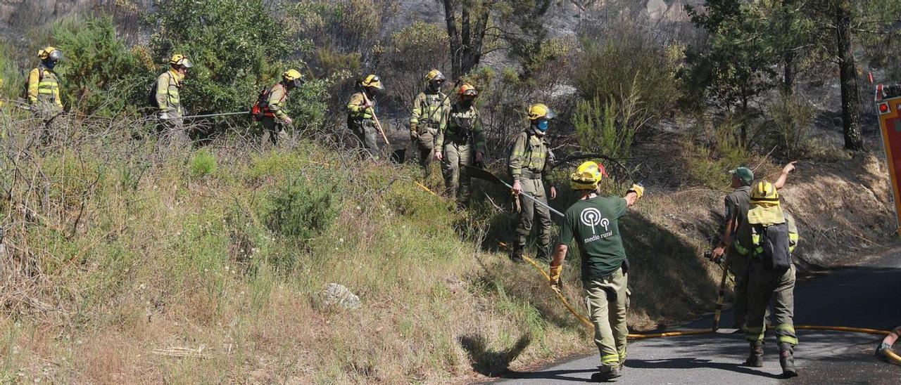 Una brigada, en el operativo de extinción de un incendio en Ourense.