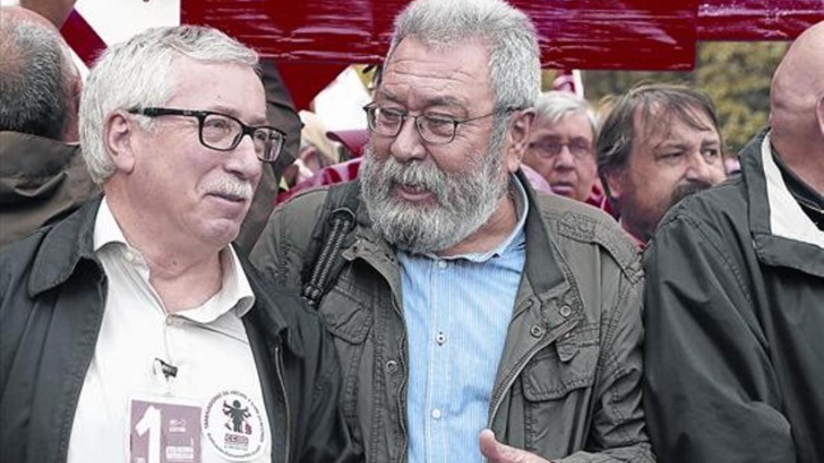 Toxo (izquierda) y Méndez, en la manifestación del pasado Primero de Mayo, en Madrid.