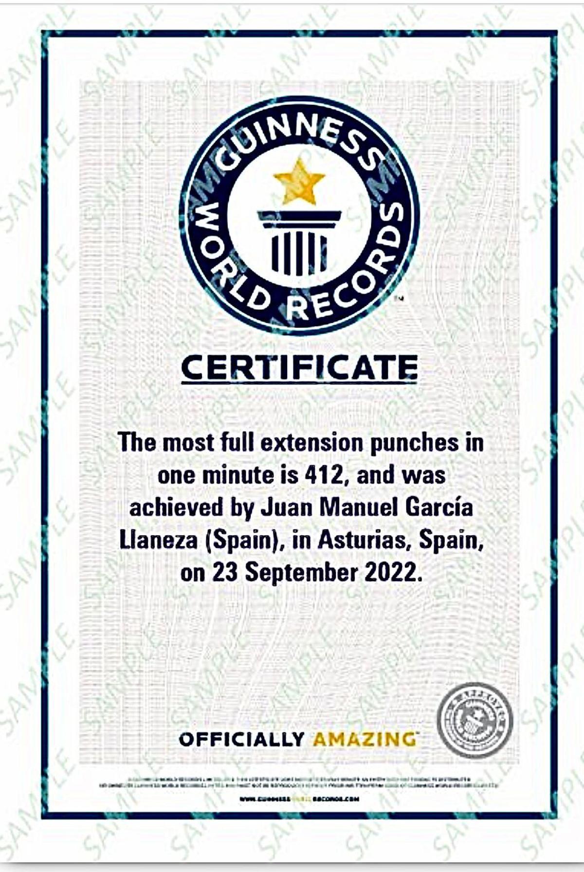 El certificado del Guinness World Records.