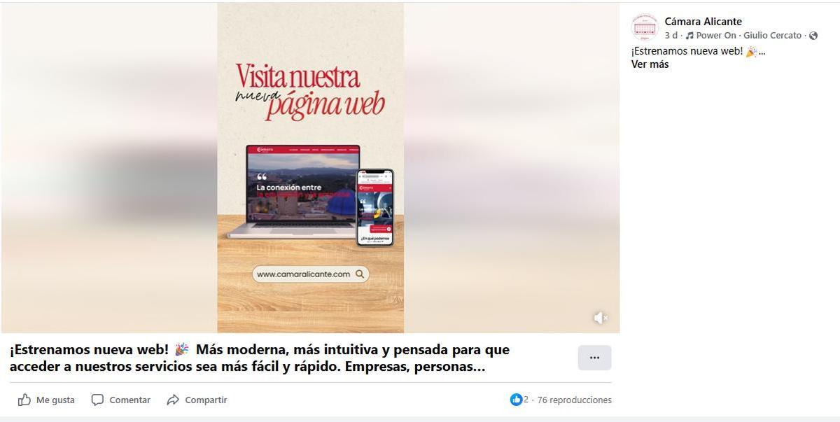 La Cámara de Alicante informó de la nueva web a mitad de semana en sus redes.