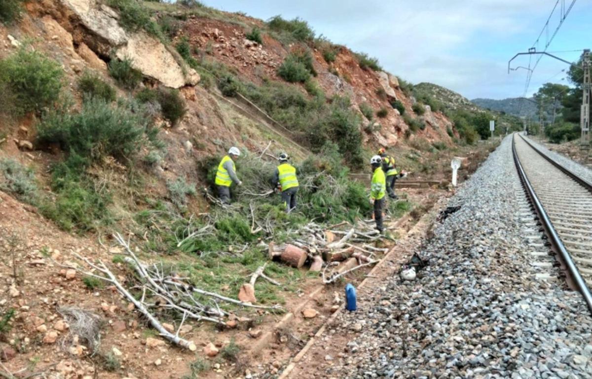 Treballs d'Adif al tram de via de Picamoixons a Reus.